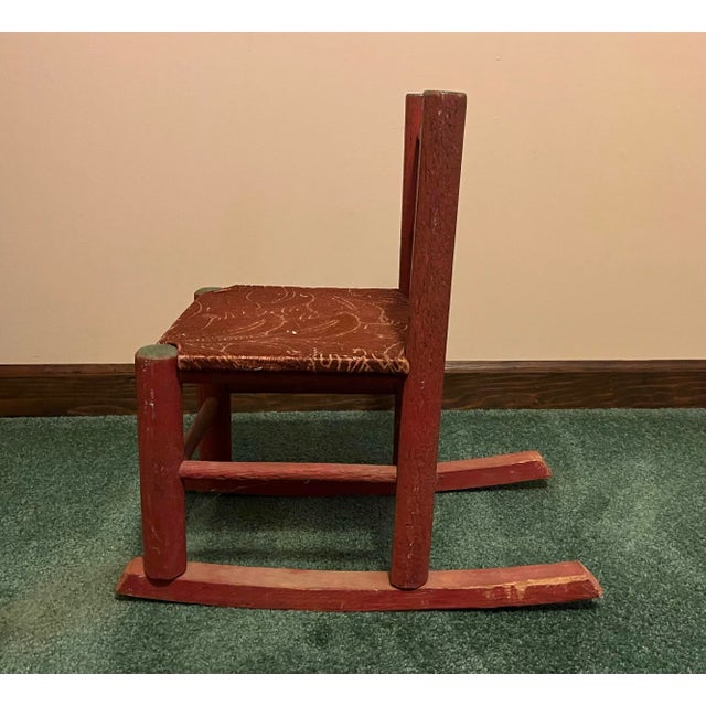 Early 20th Century Vintage or Antique (Unknown Age) Toddler Rocking Chair With Fabric Covered Seat For Sale - Image 5 of 9