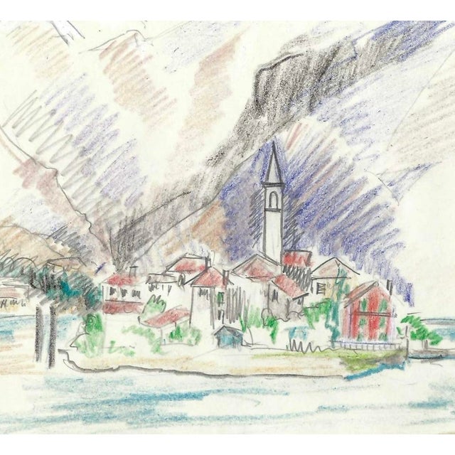 Grace Spongberg (American, 1906-1992) "Lake Maggiore" oil pastel on paper, titled and estate stamp on reverse. The Isola...