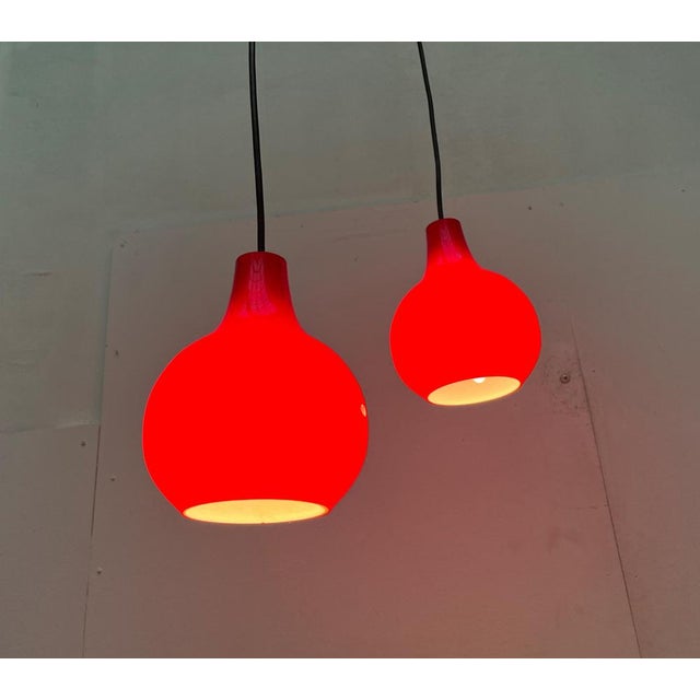 Mid-Century German Red Glass Pendant Lamps from Peill & Putzler, 1960s, Set of 2 For Sale - Image 13 of 18