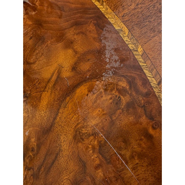 Monumental 12-Foot Figured Burl Wood Triple Pedestal Extension Dining Table For Sale - Image 12 of 12