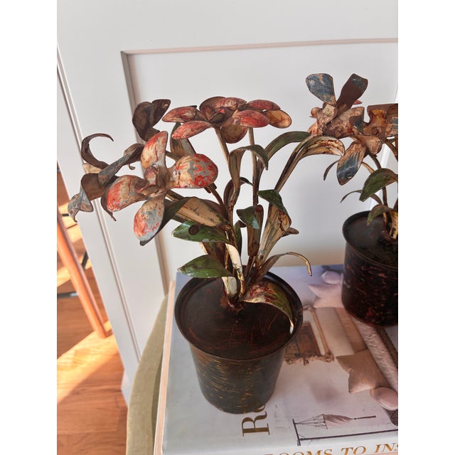 Italian Pair 1940s Italian Tole Metal Painted Flower Pots For Sale - Image 3 of 11