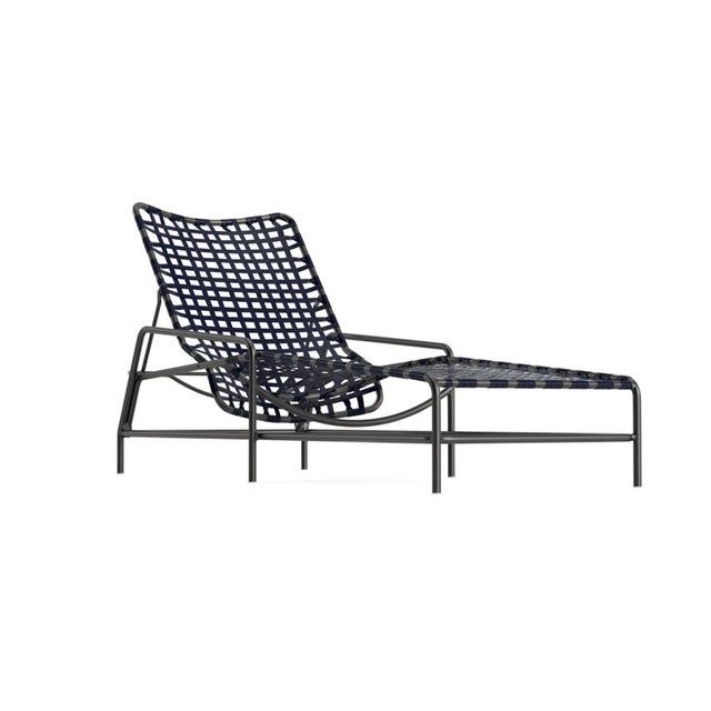 Brown Jordan Kantan Aluminum Vinyl Chaise Lounge, Textured Pewter frame with Marine fabric For Sale - Image 12 of 12