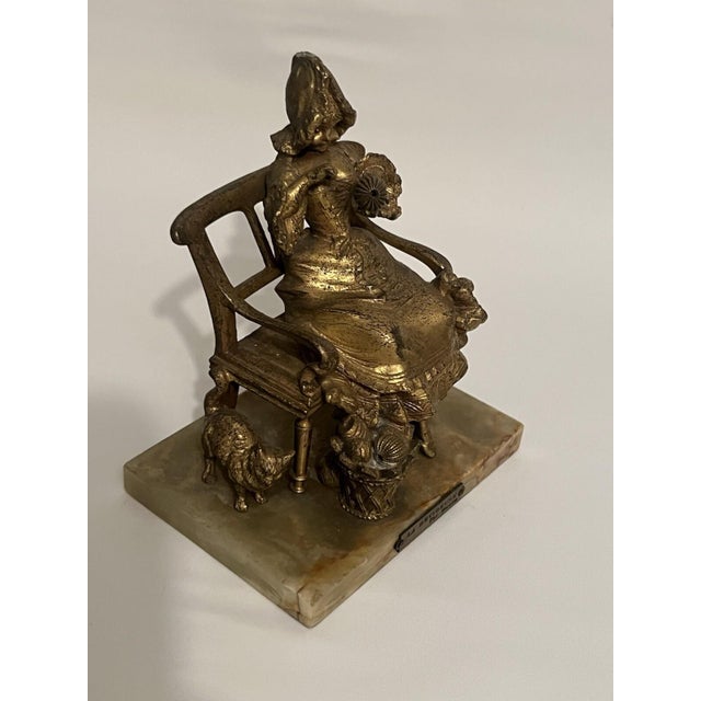 Early 20th Century Bronze Statue Marble Girl with Cat LA Devideuse Par Maxim Antique For Sale - Image 5 of 18