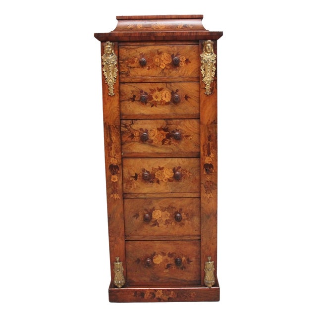Antique Wellington Chest in Walnut and Marquetry, 1860 For Sale