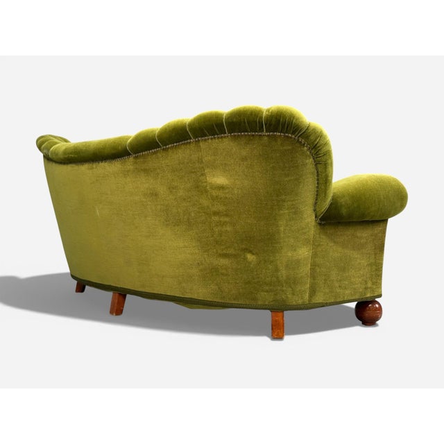 Swedish Modern, Sofa, Green Velvet, Elm, Sweden, 1940s For Sale - Image 9 of 11