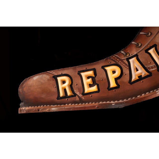 Vintage Double-Sided Boot Form "Repairing" Illuminated Trade Sign For Sale - Image 9 of 15