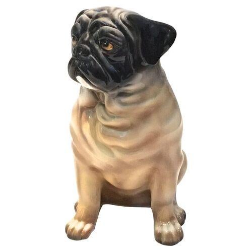 Vintage Italian ceramic figure of a pug. Marked "Gump's, Made In Italy" on the underside.