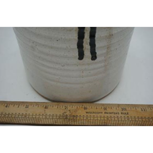 Studio Art Pottery Stoneware Lidded Jar 15" Signed Teal Blue Abstract Brushwork For Sale - Image 4 of 9