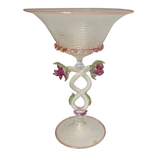 Antique 1920-30s Venetian Murano Glass Garniture Set With Tazza and Candleholders- Set of 3 For Sale