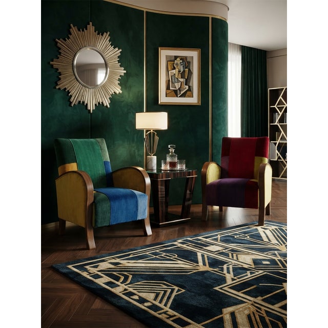 Art Deco Armchairs in Vibrant Multi-Color Velvet Patchwork, Set of 2 For Sale - Image 3 of 7