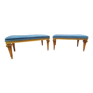 Vintage Hollywood Regency Gilt Wood Benches - a Pair For Sale