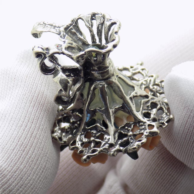 1980s Vintage Italian Handmade Genuine Silver & Salt Dough Flower Bouquet Dollhouse Miniature For Sale - Image 5 of 12