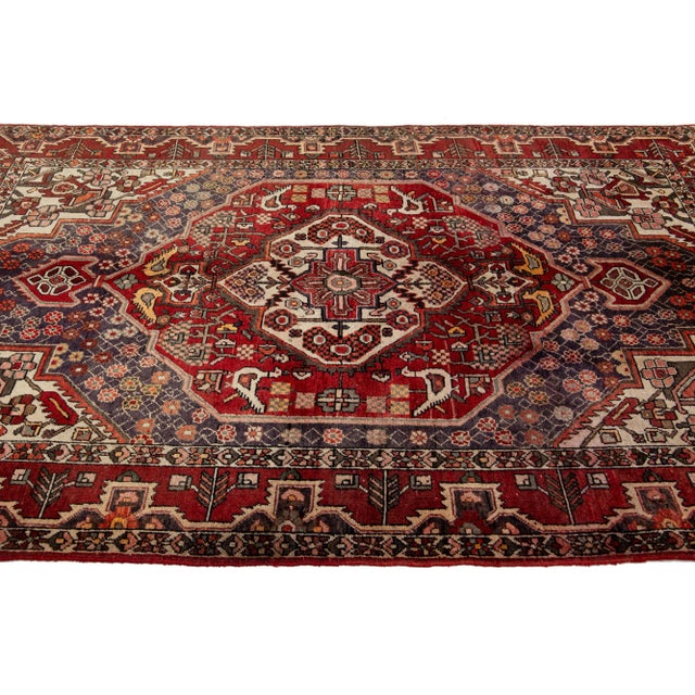 Persian Vintage Persian Bakhtiari Red Wool Rug With Alllover Design For Sale - Image 3 of 8