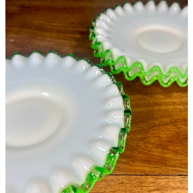 Fenton Art Glass Company Mid 20th Century Fenton Emerald Crest Milk Glass Saucer Plates - Set of 4 For Sale - Image 4 of 9
