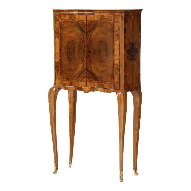 1940's French Burl-wood Tall Bar Cabinet For Sale