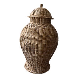 Extra Large Wicker Lidded Urn For Sale