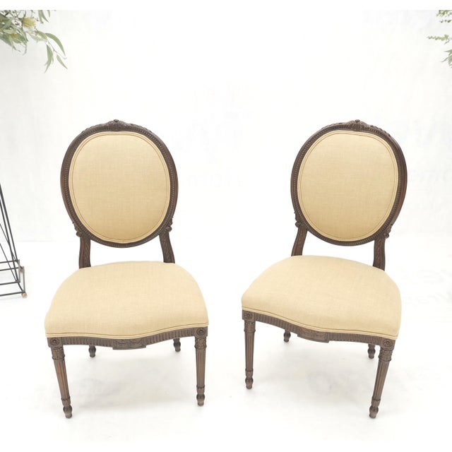 Baker Furniture Company Pair of Finely Carved Walnut Cameo Back Louis XVi Side Fire Chairs New Upholster For Sale - Image 4 of 17