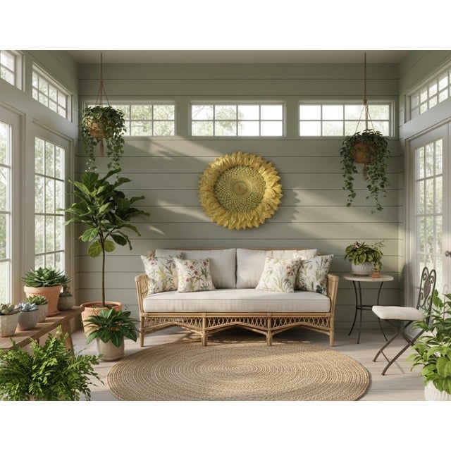 Substantial 26” Hand-Textured Artisan Ceramic Sunflower Statement Platter / Wall Art For Sale - Image 9 of 11