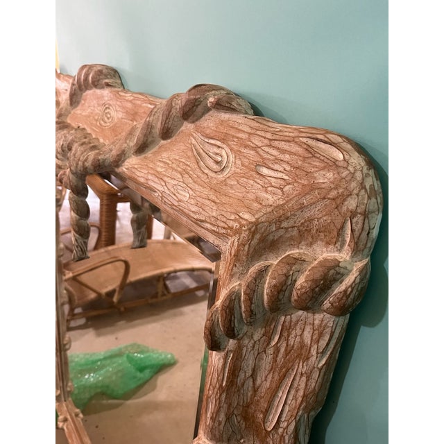 Nautical Extremely Large Vintage Italian Hand-Carved Faux Bois Rope & Knot Mirror, Circa 1980s For Sale - Image 3 of 11