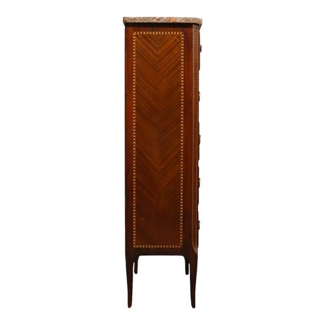 Brown Louis XVI Style Mahogany, Rouge Marble & Ormolu Inlaid 5-Drawer Lingerie Chest For Sale - Image 8 of 15