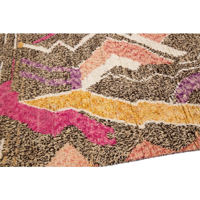 Textile Modern Moroccan Style Tan Handmade Wool Rug With Multicolor Abstract Design For Sale - Image 7 of 11
