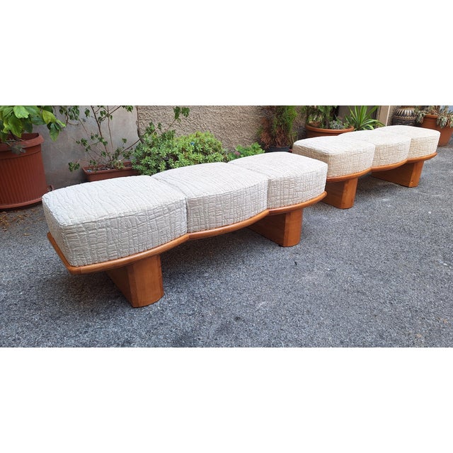 Three-Seater Benches in Sinuous Light Wood and Dedar Fabric, 2000s, Set of 2, in Flawless conditions. Designed from 2000 I...