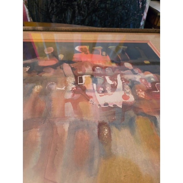 Vintage Mid Century Modern Watercolor Painting Impressionist For Sale - Image 4 of 12