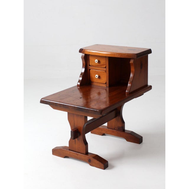 Vintage Pine Gallery End Table With Drawers For Sale - Image 6 of 15