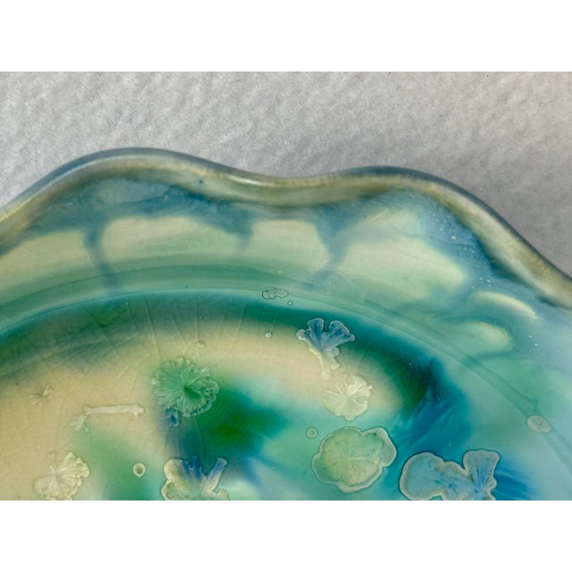 Edgecomb Potters Crystalline Starburst Glaze Creamy Blue Green Beachy Bowl Dish Handmade Pottery For Sale In Los Angeles - Image 6 of 9