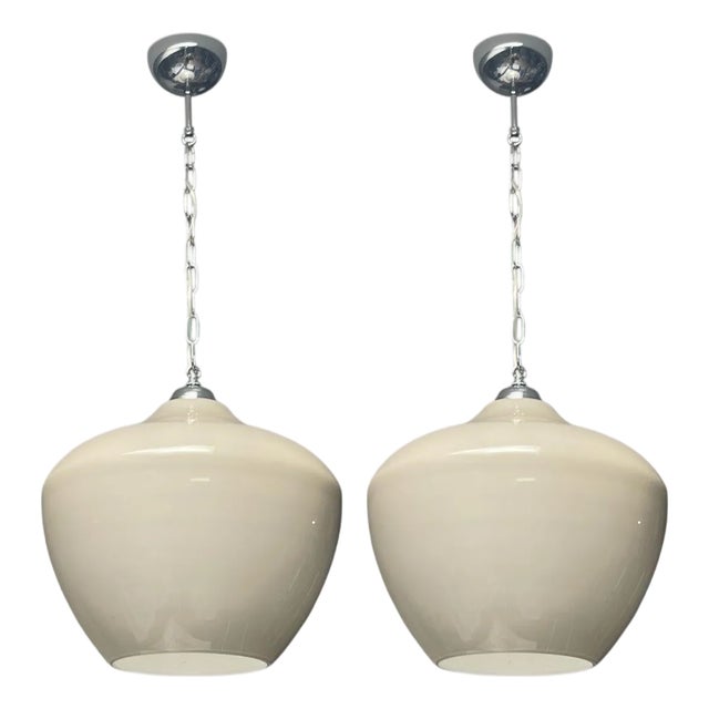 Pair of Italian Murano Gray Glass Pendants, 1980's. For Sale