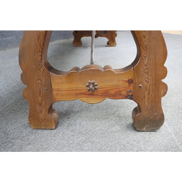 Spanish Style Iron & Walnut Trestle Base Table For Sale - Image 9 of 9