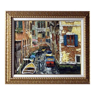 Viktor Shvaiko Boats of Venice Framed Canvas Hand Signed Fine Art, Make Offer For Sale