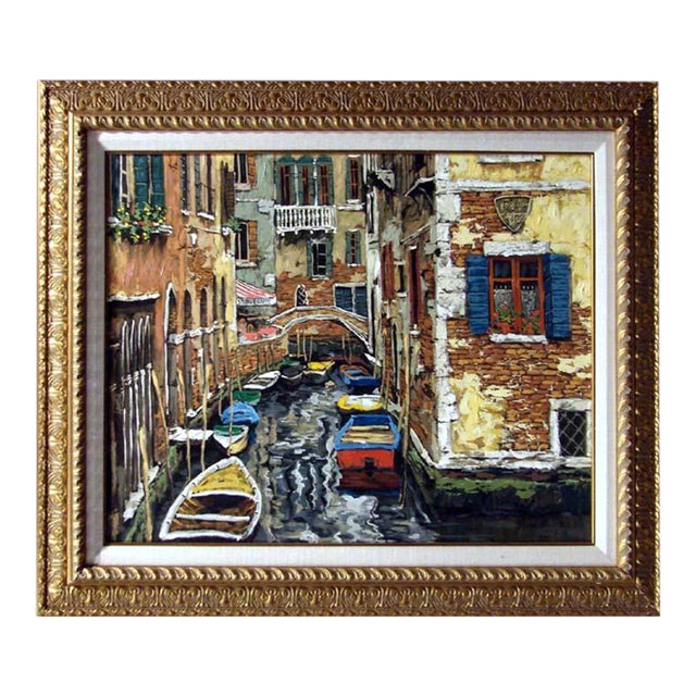 Viktor Shvaiko Boats of Venice Framed Canvas Hand Signed Fine Art, Make Offer For Sale