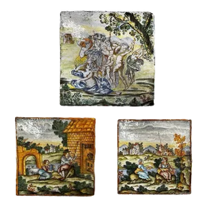 18th Century Large Italian Majolica Plaques- Set of 3