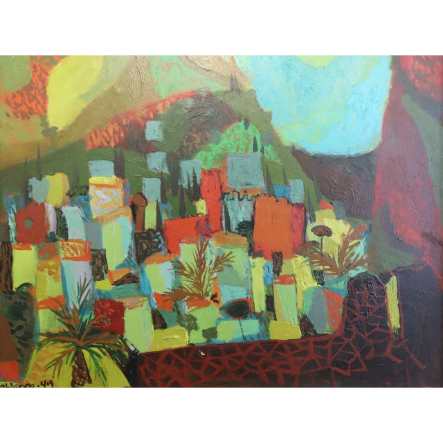 1949 Mid-Century Modern 'Sun Over the Hills' Vintage Expressive Landscape Oil Painting, Framed For Sale - Image 11 of 12