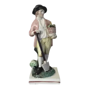Antique 18th Century English Georgian Staffordshire Pearlware Figure of a Gardener