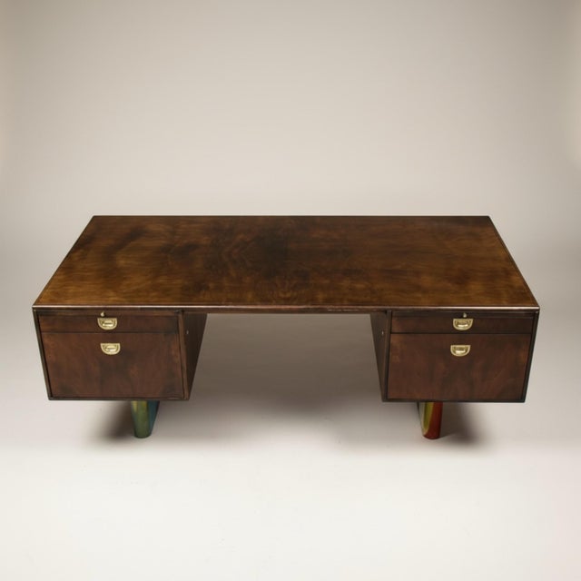 1970s 1970s Romweber Burl Elm Wood and Gold Trim Executive Desk and Credenza Set For Sale - Image 5 of 18