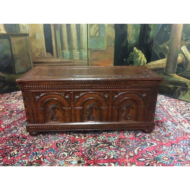 1950s Vintage Blanket Chest, Seahorse Carved Trunk For Sale - Image 5 of 11