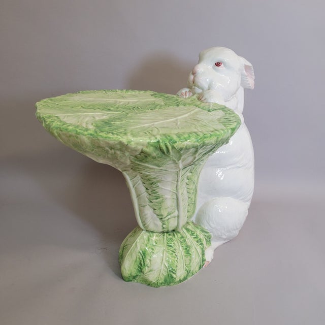 1970s Italian Porcelain Rabbit Sculptural Accent Table Stand With Lettuce Cabbage Leaf Top, C. 1970s For Sale - Image 5 of 16