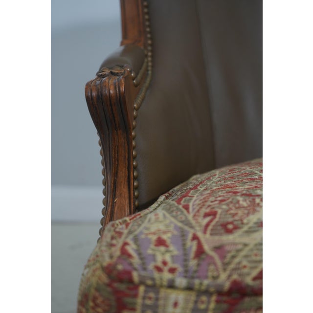 French Louis XV Style Leather and Mahogany Bergere Chair For Sale - Image 14 of 18