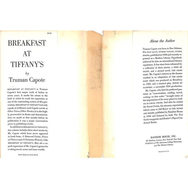Traditional "Breakfast at Tiffany's: A Short Novel and Three Stories" 1958 Capote, Truman For Sale - Image 3 of 5