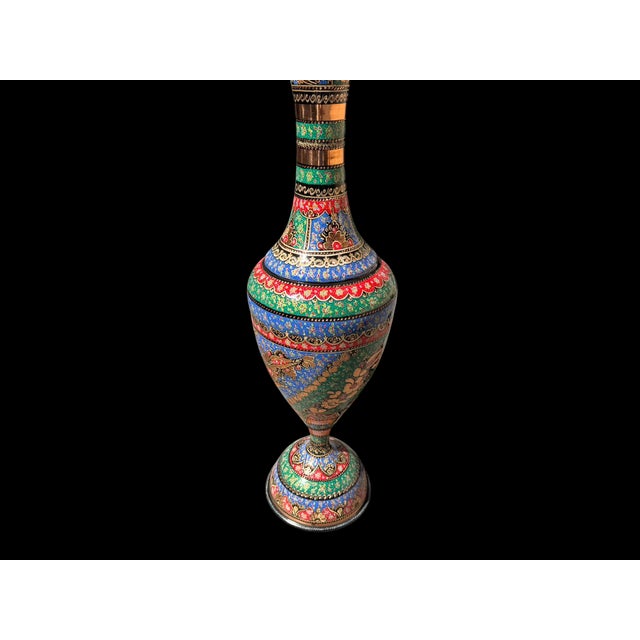 Vintage Hand Painted Large Copper Floor Vase For Sale - Image 4 of 12