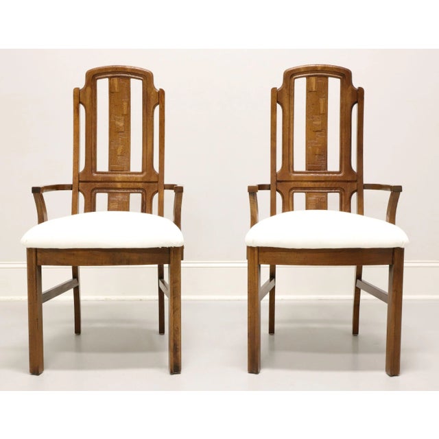 Brutalist Broyhill Premier Mid 20th Century Oak Brutalist Style Dining Armchairs - Pair For Sale - Image 3 of 11