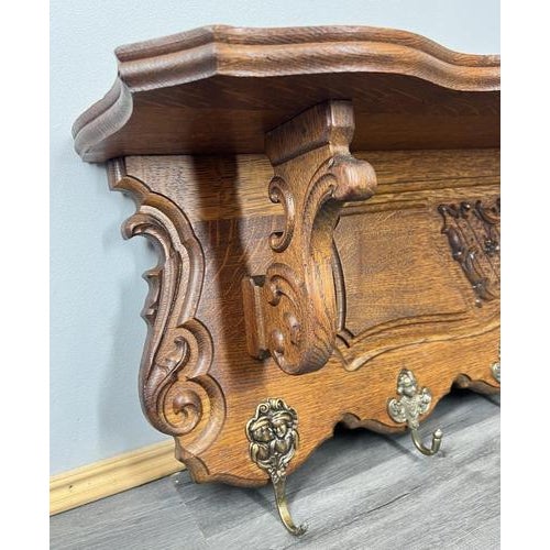 French Oak 7-Hook Wall Coat Rack For Sale - Image 4 of 13