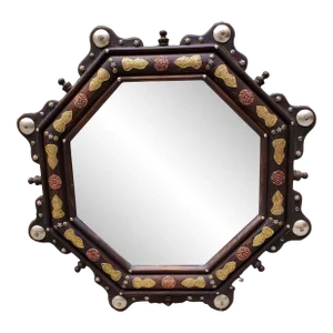 Moroccan Octagonal Shape Mirror, Metal Inlay