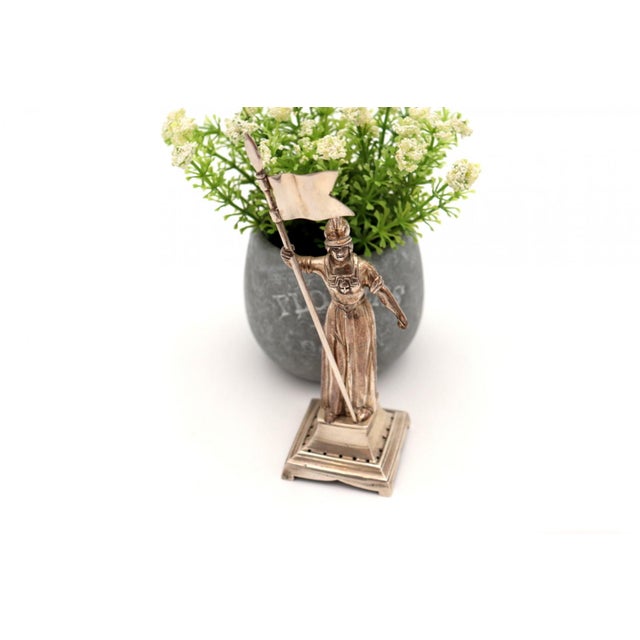 Silver Toothpick Holder with Joan of Arc and Banner For Sale - Image 4 of 6