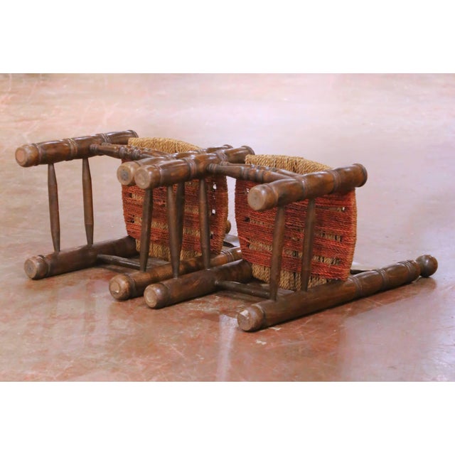 Pair of Early 20th Century French Provincial Low Oak Chairs With Rush Seats For Sale - Image 9 of 9