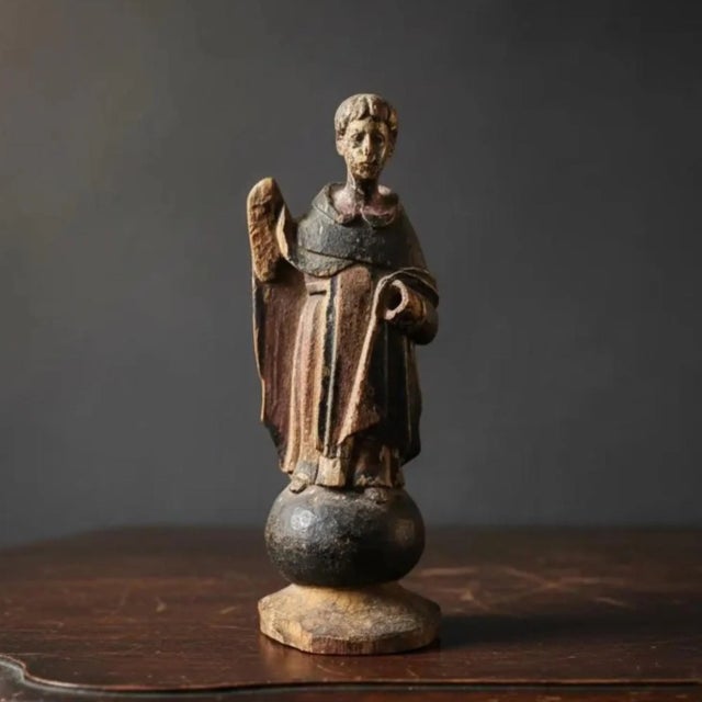 Discover this captivating Antique Hand-painted Wooden Monk Santos Figure from the 1800s, a truly unique piece of vintage...