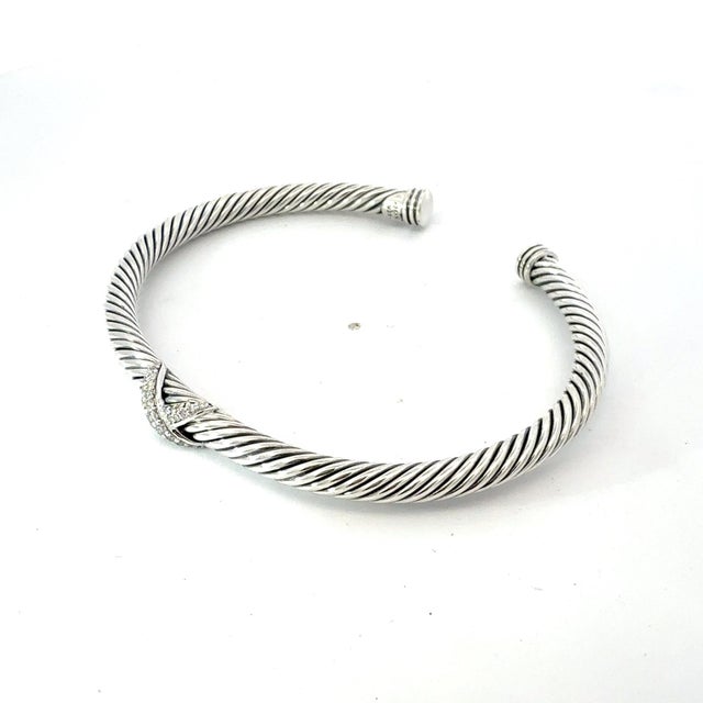 Authentic David Yurman Diamond X Cuff Bracelet Size M Silver 4 mm Estate DY783 Retail: $995.00 This elegant Authentic...