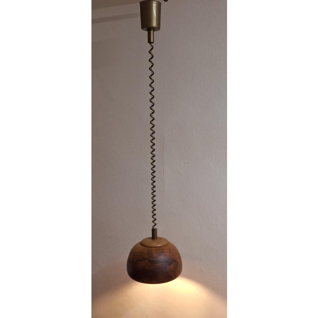 Wood Vintage Height-Adjustable Ceiling Lamp with Teak Shade on a Plastic Mount, 1970s For Sale - Image 7 of 7